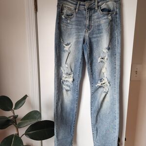 Judy Blue Boyfriend Jeans 3/26 Paint Spattered Distressed 90s Grunge Artist UA